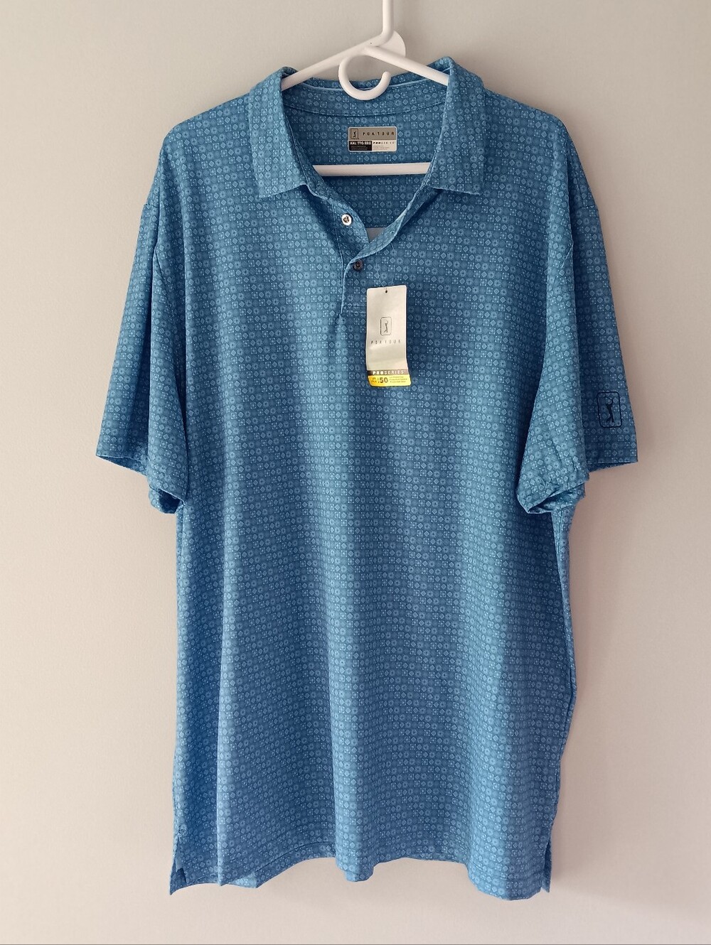 PGA Tour Pro Series Golf Polo Shirt Short Sleeve Shirt Riviera Blue White XXL